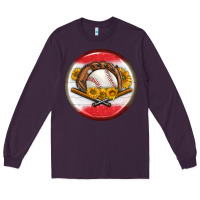 Plum baseball with sunflower round earrings Long Sleeve Tee - BundleAndBundleShop