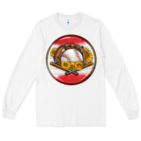 White baseball with sunflower round earrings Long Sleeve Tee - BundleAndBundleShop