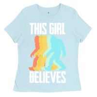 Baby Blue bigfoot t  shirt bigfoot   this girl believes t  shirt Ladies Tee - DesigneFamous