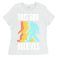 White bigfoot t  shirt bigfoot   this girl believes t  shirt Ladies Tee - DesigneFamous
