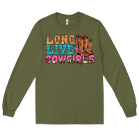 Army Green Western Long Live Cowgirls With Roses Long Sleeve Tee - BundleAndBundleShop
