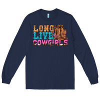 Navy Western Long Live Cowgirls With Roses Long Sleeve Tee - BundleAndBundleShop