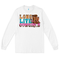 White Western Long Live Cowgirls With Roses Long Sleeve Tee - BundleAndBundleShop