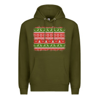 Army Green knitted christmas reindeer pine tree background Premium Hoodie - Jasminsmagicworld