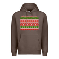 Coffee knitted christmas reindeer pine tree background Premium Hoodie - Jasminsmagicworld