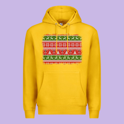 Knitted Christmas Reindeer Pine Tree Background Premium Hoodie Designed By Jasminsmagicworld