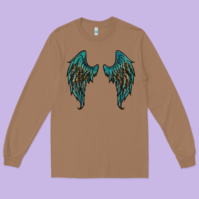 Turquoise Leopard Wings Long Sleeve Tee Designed By Ranaportraitstore