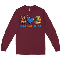 Burgundy Peace Love Hotdog Long Sleeve Tee - BundleAndBundleShop
