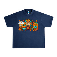 Navy Thanksgiving Coffee Cups Urban Heavy Tee - FaDigitalArtStudio