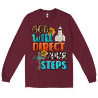 Burgundy God Will Direct Your Steps Long Sleeve Tee - BundleAndBundleShop