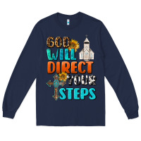 Navy God Will Direct Your Steps Long Sleeve Tee - BundleAndBundleShop