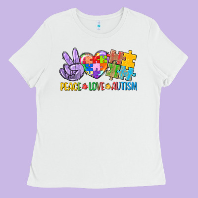 Peace Love Autism Ladies Tee Designed By Cowgirlartshop