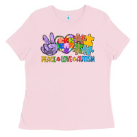 Bubblegum Pink Peace love Autism Ladies Tee - CowGirlArtShop