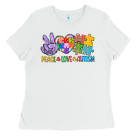 White Peace love Autism Ladies Tee - CowGirlArtShop