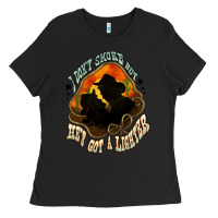 Black I don't smoke but he's got a lighter Ladies Tee - HowdyJamesFarm