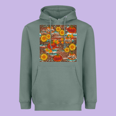 Pumpkin Plaid Sunflower Seamless Heavyweight Hoodie Designed By Adodesignshop