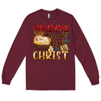 Burgundy christmas begins with christ Long Sleeve Tee - FaDigitalArtStudio