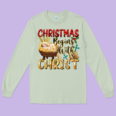 Christmas Begins With Christ Long Sleeve Tee Designed By Fadigitalartstudio