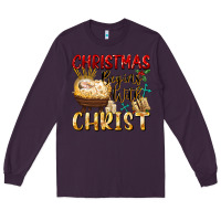 Plum christmas begins with christ Long Sleeve Tee - FaDigitalArtStudio