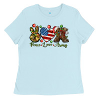 Baby Blue Peace Love Army Christmas 4th of july Ladies Tee - HowdyJamesFarm