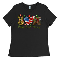 Black Peace Love Army Christmas 4th of july Ladies Tee - HowdyJamesFarm