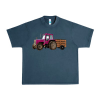 Midnight Navy Pink Farm Tractor Urban Heavy Tee - RanaPortraitStore