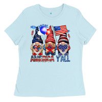 Baby Blue America y'all with gnomies Ladies Tee - HowdyJamesFarm
