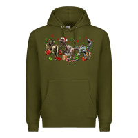 Army Green Three Christmas Dinosaurs Premium Hoodie - LillyAllenDesigns