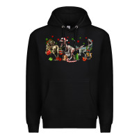 Black Three Christmas Dinosaurs Premium Hoodie - LillyAllenDesigns