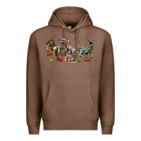 Chestnut Three Christmas Dinosaurs Premium Hoodie - LillyAllenDesigns