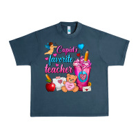 Midnight Navy Cupid's Favorite Teacher Valentine's Day Frappe Urban Heavy Tee - FaDigitalArtStudio