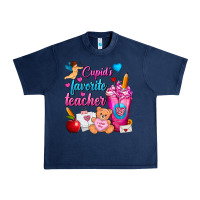 Navy Cupid's Favorite Teacher Valentine's Day Frappe Urban Heavy Tee - FaDigitalArtStudio