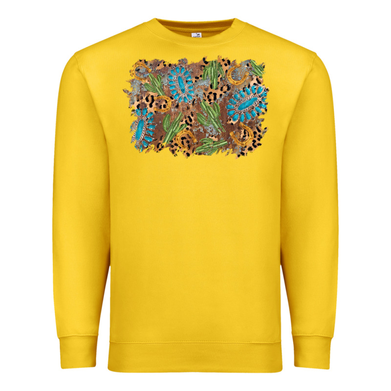 Horseshoe Leopard Gemstone Cactus Background Premium Sweatshirt by AdoDesignShop | Teevron