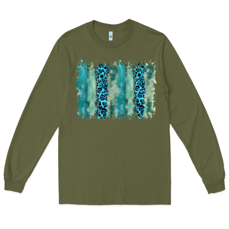 Turquoise Leopard Watercolor Brushstroke Background Long Sleeve Tee by RanaPortraitStore | Teevron