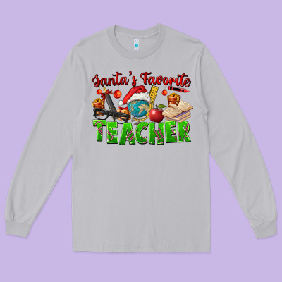 Santa's Favorite Teacher Long Sleeve Tee Designed By Fadigitalartstudio