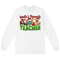 White Santa's Favorite Teacher Long Sleeve Tee - FaDigitalArtStudio