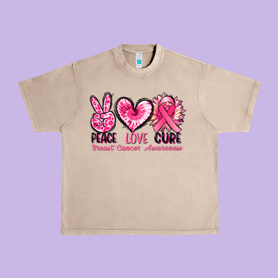 Peace Love Cure Breast Cancer Awareness Urban Heavy Tee Designed By Fadigitalartstudio
