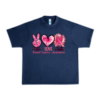 Navy Peace love cure Breast Cancer Awareness Urban Heavy Tee - FaDigitalArtStudio