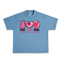 Pebble Blue Peace love cure Breast Cancer Awareness Urban Heavy Tee - FaDigitalArtStudio