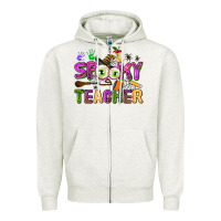 Oatmeal Heather spooky teacher Zipper Hoodie - AdoDesignShop