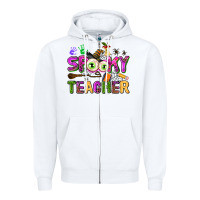 White spooky teacher Zipper Hoodie - AdoDesignShop