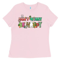 Bubblegum Pink Don't worry be hoppy Easter Day Ladies Tee - HowdyJamesFarm