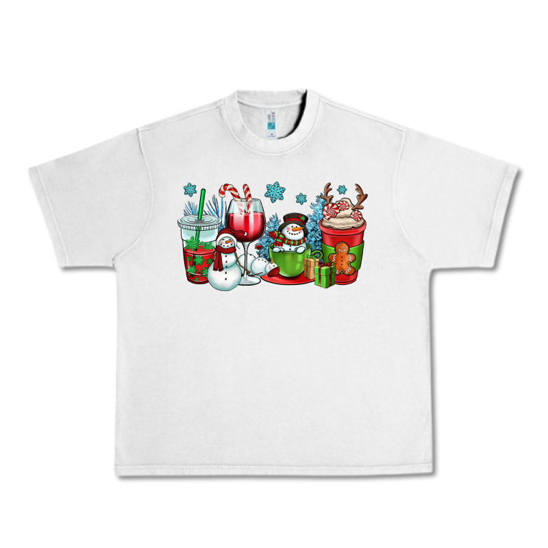 Christmas Snowman Coffee Cups Urban Heavy Tee by OliviaCreatesArt | Teevron