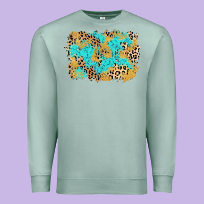 Glitter Leopard Turquoise Background Premium Sweatshirt Designed By Adodesignshop
