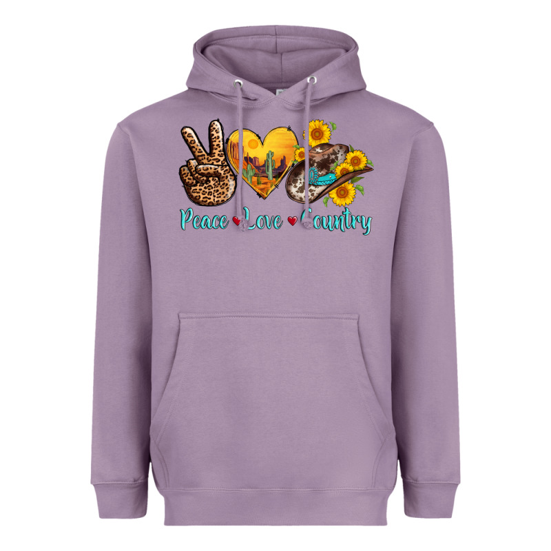 Peace Love Country Cowhide Cowboy Hat Heavyweight Hoodie by AdoDesignShop | Teevron