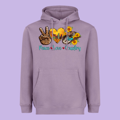 Peace Love Country Cowhide Cowboy Hat Heavyweight Hoodie Designed By Adodesignshop