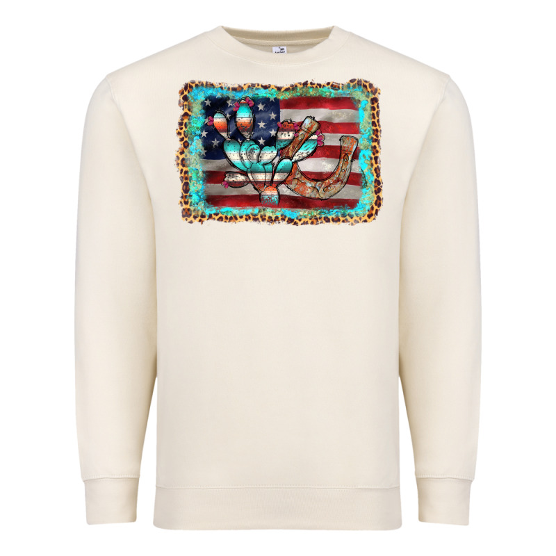 Flag Cactus Horseshoe Premium Sweatshirt by AdoDesignShop | Teevron