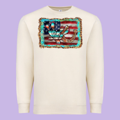 Flag Cactus Horseshoe Premium Sweatshirt Designed By Adodesignshop