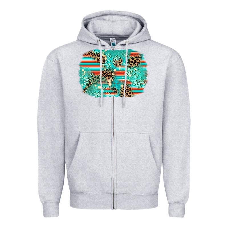 Leopard Turquoise Glitter Background Zipper Hoodie by AdoDesignShop | Teevron
