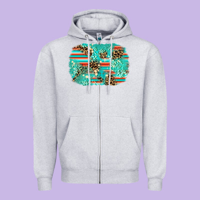 Leopard Turquoise Glitter Background Zipper Hoodie Designed By Adodesignshop